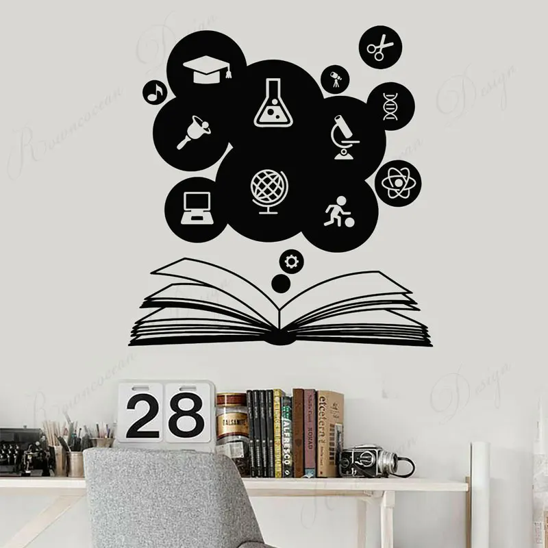 

Education Science Open Book School Classroom Wall Stickers Vinyl Art Home Decor Reading Room Study Decals Removable Murals 4341