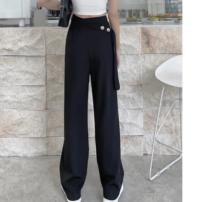 

Pants Women's Summer New Loose Bandage Design Straight Trousers Summer 2021 New Fashion Casual Straight Wide Leg Bottoms