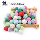 Деревянные вязаные крючком бусины LOFCA, 16 мм, жевательные бусины, ювелирные изделия, зубной прорезыватель для малышей, подарки для душа, ювелирные изделия для детской кроватки, сенсорные Детская Игрушка прорезыватель, 50 шт.