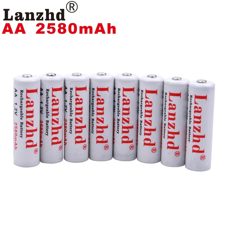 

8pcs NI MH AA rechargeable batteries AA 1.2V NI-MH lithium battery Pro AA 2580mAh 1.2 V For flashlight toy preheated battery 2A