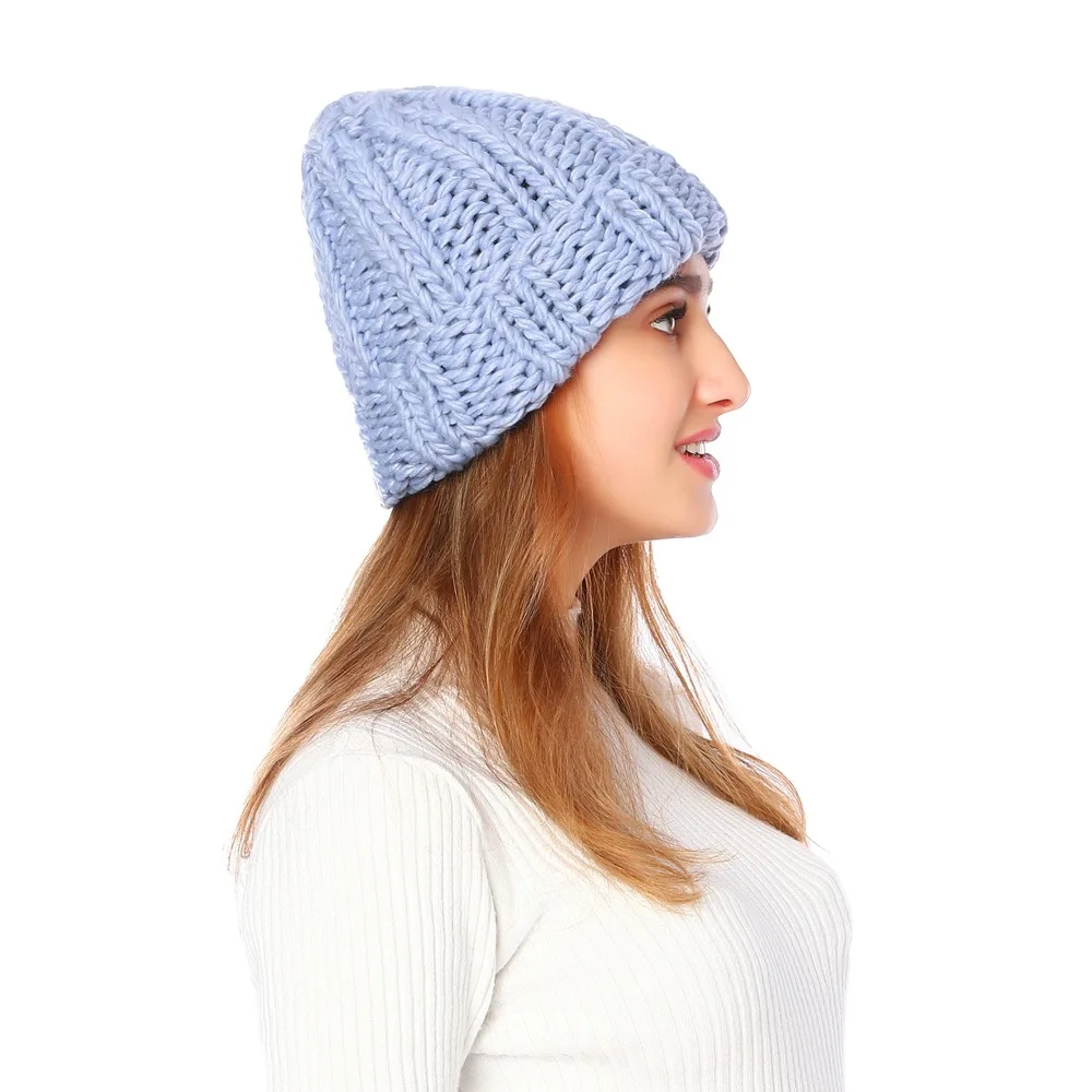 light blue 1 шт. шапка европейские повседневные шапочки для женщин теплая вязаная зимняя шапка модная однотонная шапочка в стиле хип-хоп шляпа Кепка в стиле унисекс - Цвет: light blue