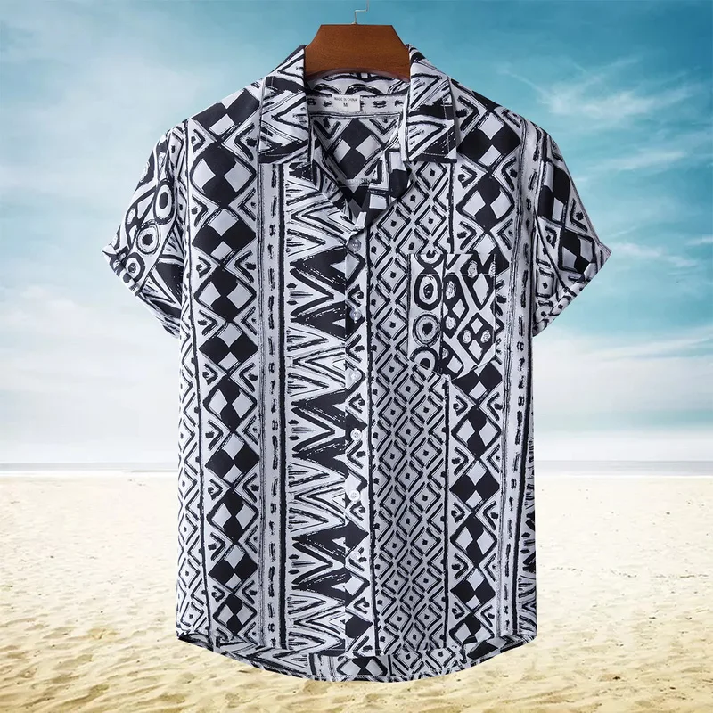 

Men Shirt 2021 Summer Fashion Men's Casual Button Hawaii Print Beach Short Sleeve Loose Top Blouse Hawaiian Shirt Camisas