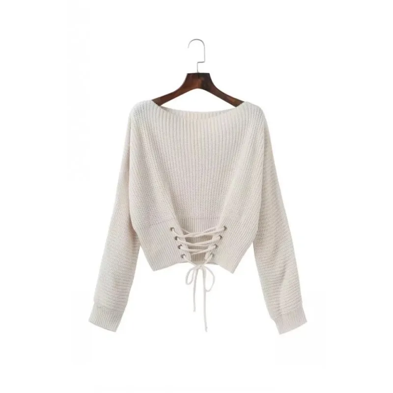 

Sexy Long Sleeve Sweaters Female Lace Up Cold Shoulder Knitted Basic Sweater Women Autumn Tricot Pullover Jumpers Pink