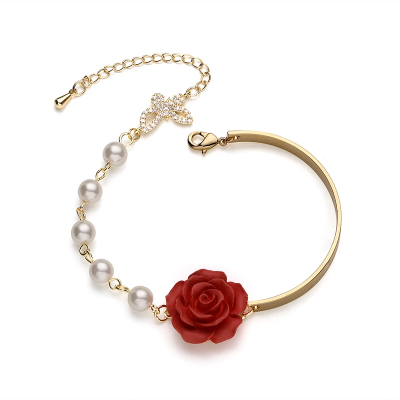 

Korean Fashion Rose flower Charm Bracelets For Women Jewelry Woman Gift2021 Pearl Zircons dainty Butterfly Bracelet On Hand NEW