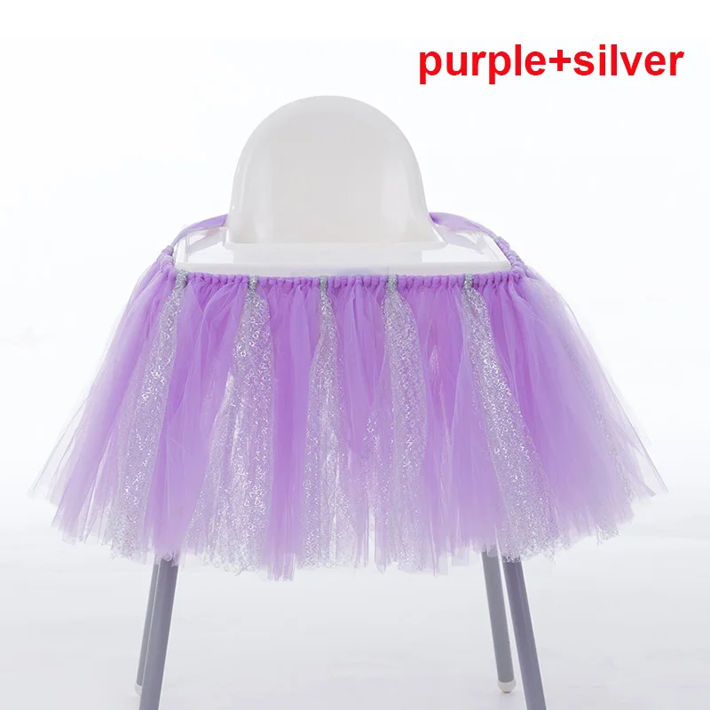 purple silver Декоративная пачка для детского душа, фатиновая накидка на стул для мальчиков и девочек, милые вечерние скатерти, романтическая юбка на день рождения - Цвет: purple silver