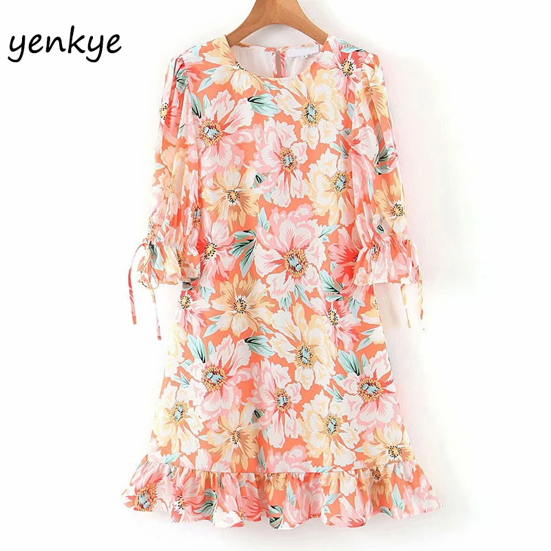 Женское летнее платье с круглым вырезом и рукавом 2002|Женские платья| |