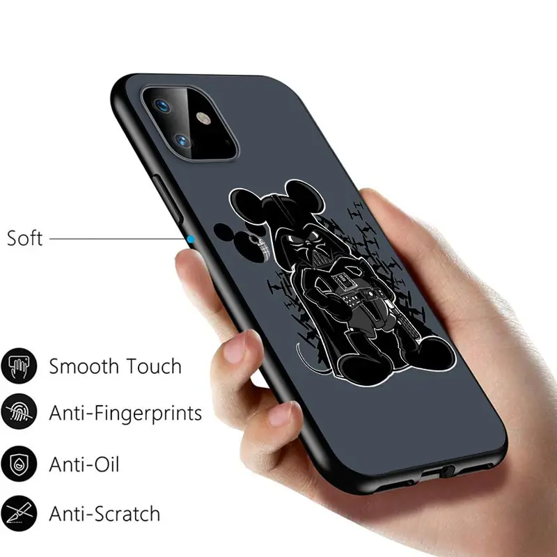 

For iPhone 12 11 Pro Max mini Bright Black Case Star Wars baby yoda Mickey for iPhone Max XR X 8 7 6 Plus 5S SE Phone Case