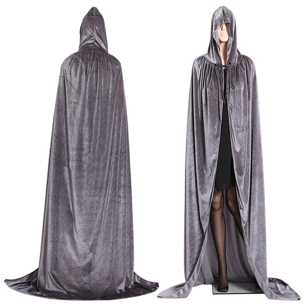 grey Готический плащ с капюшоном Wicca Robe Witch Larp, накидка для женщин и мужчин, костюмы на Хэллоуин, вампиры, Необычные вечерние костюмы, размер S-M - Цвет: grey