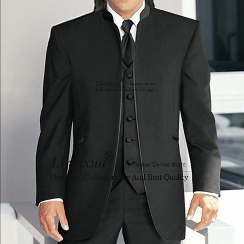 

Classic Groom Tuxedo for Wedding Groomsmen Men Suits Stand Collar 3 Piece Male Fashion Style Jacket Vest Pants Set Costume Homme