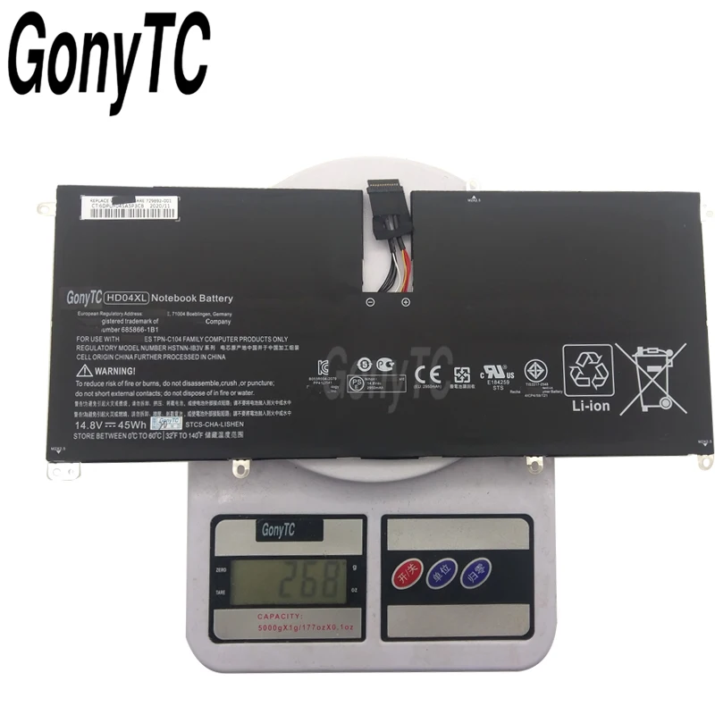 Оригинальный аккумулятор GONYTC HD04XL для ноутбука 14 8 в 45 Вт/ч 685866 1B1 171 HP Envy Spectre XT 13 2120tu