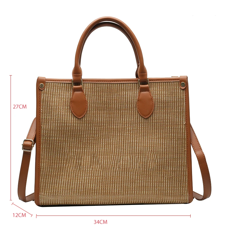 

Woven Straw Bags Women Bag Brand Designer Leather Shoulder Messenger Bag And Handbag Ladies Purse Travel Totes Larger Capacity