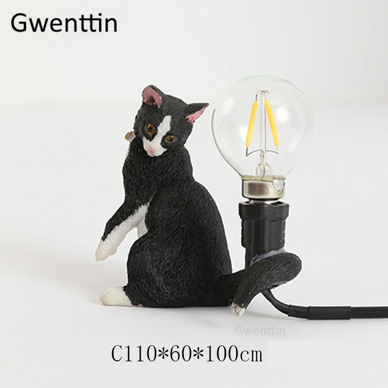 Современная мини настольная лампа из смолы в виде кота для спальни прикроватная