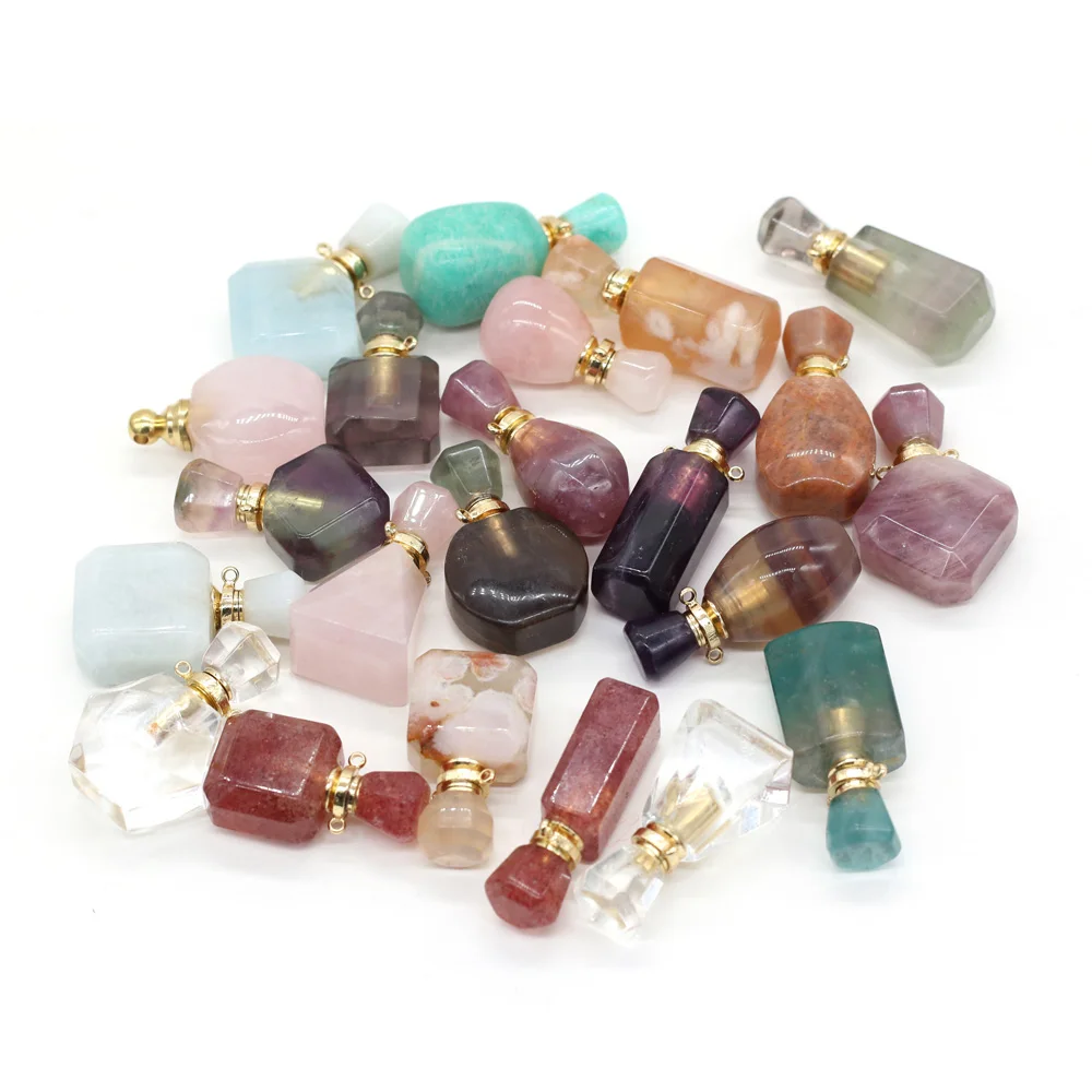 

Trendy Natural Stone Amethysts Perfume Bottle Connector Rose Quartzs Fluorite Essential Oil Diffuser Charms Pendant DIY Jewelry