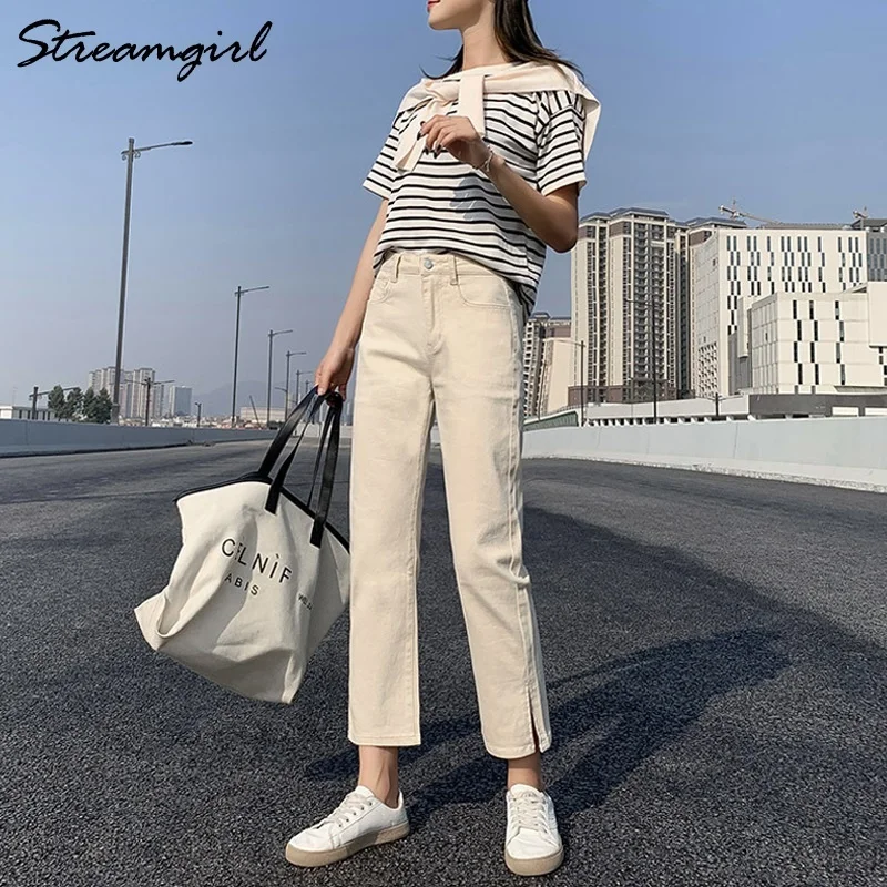 

Streamgirl High Waist Capris Black Jeans Women Summer Autumn Elastic Straight Denim Pants For Women Summer Jeans Black