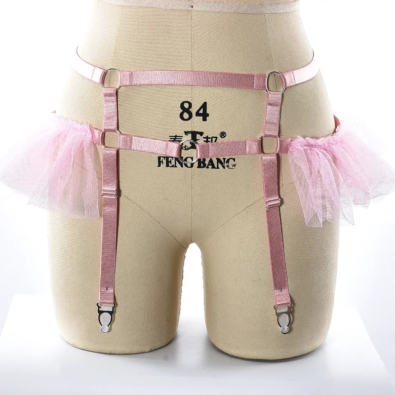 Женская розовая кружевная портупея для тела Готический Пояс чулок в стиле панк