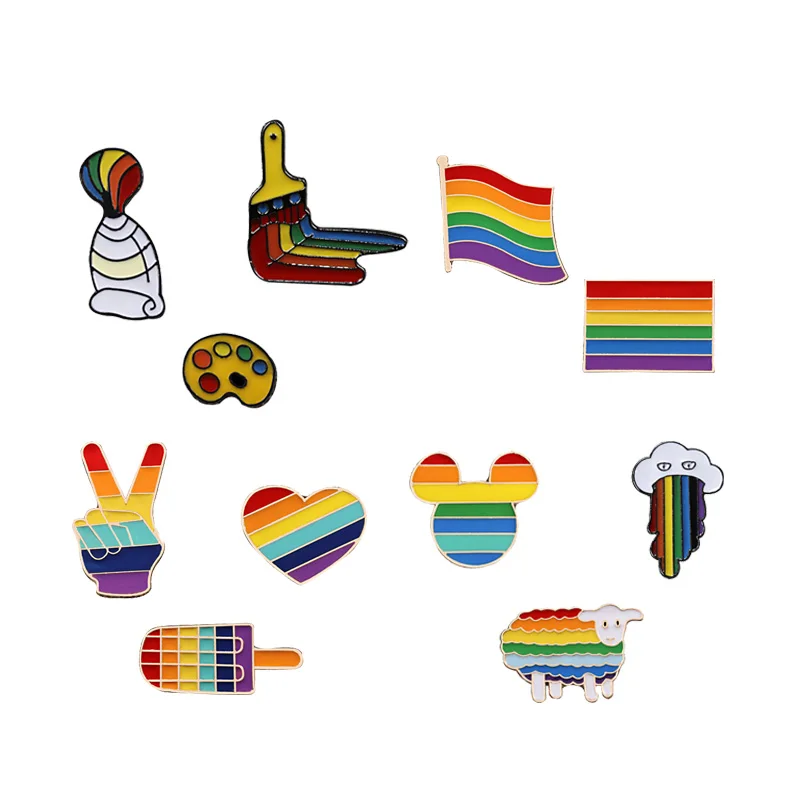 Набор из 2-3 шт. цветных эмалевых значков: радужная овечка, мышка, флаг на пальце, инструмент для нанесения пигмента, значок ЛГБТ для женщин и мужчин, одежда, булавка-украшение.