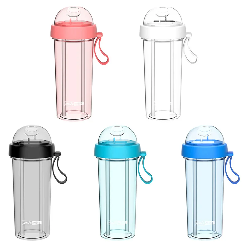 600 мл портативная креативная бутылка для воды в виде двух соломинок уличная