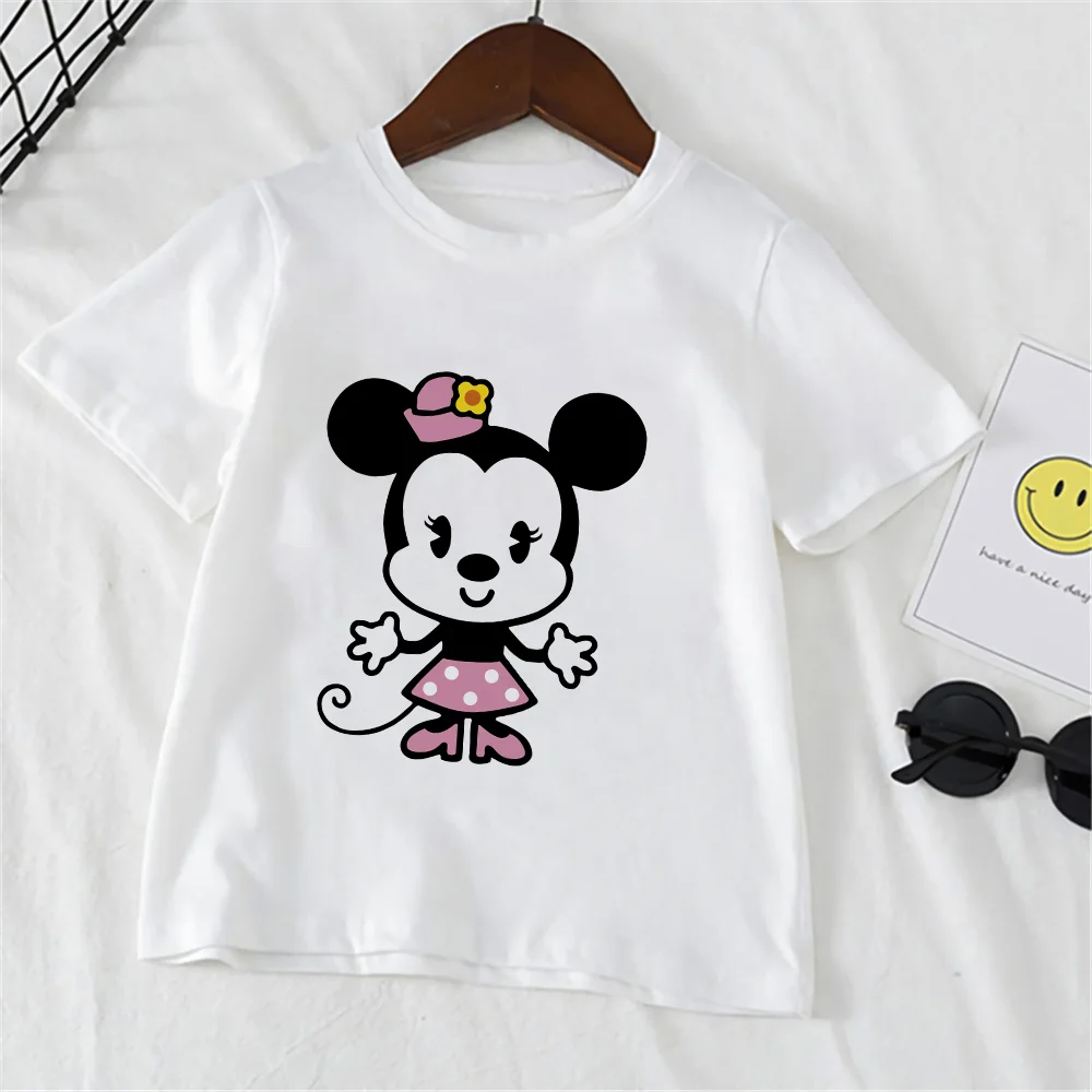 

Детская летняя футболка с коротким рукавом и принтом «Минни и Микки»