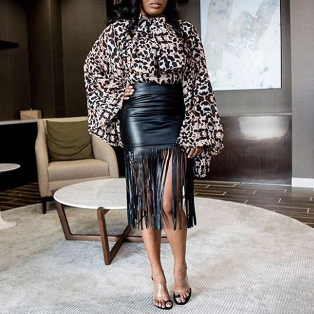 Женская блузка с рукавами-фонариками и леопардовым принтом Сезон весна-лето 2020