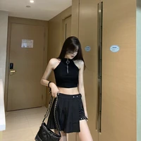 shorts skirts solid black mini sexy pleated dark kilt korean kpop women girl sweet streetwear kawaii wrap dress leg ring 2021