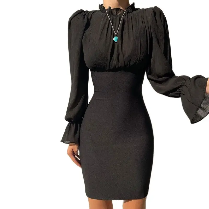 

Женское Плиссированное Платье-миди с рукавами-колоколами и круглым вырезом