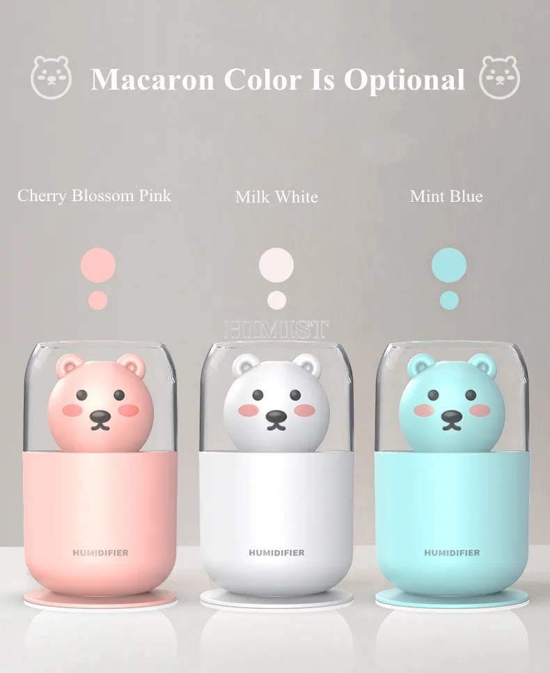 

USB Air Humidifier 300ml Adorable Bear Ultrasonic Cool Water Diffuser Romantic Night Lamp Mist Maker Fogger Humidificador