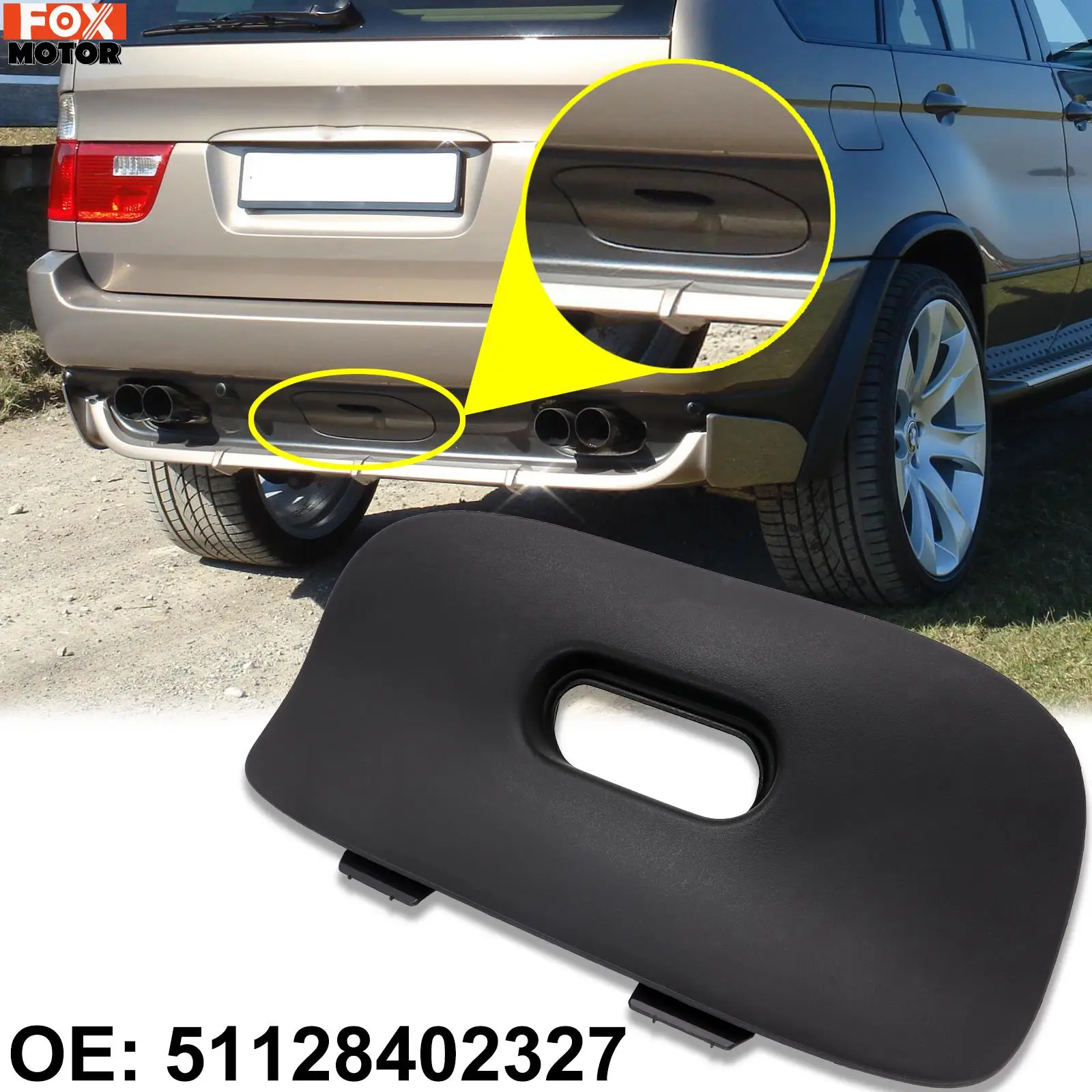 

For BMW X5 E53 2000-2006 Auto Black Rear Bumper Cover Tow Trim Flap Trailer Hitch Cap Mount 51128402327 Car Accessories 2001