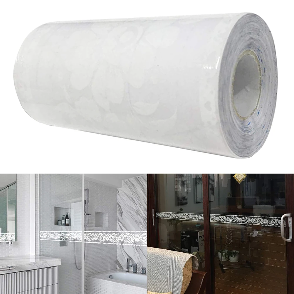 

Glass Sticker Roll White Lace Transparent Removable Self Adhesive Wallpaper Border Waterproof Window Bathroom Mirror Decor