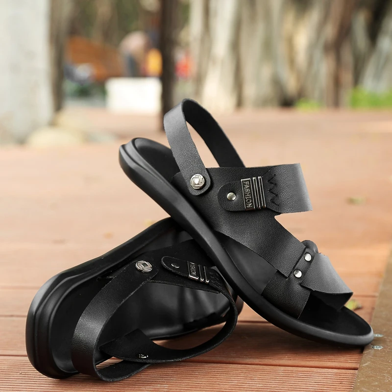 Сандалии мужские из натуральной кожи нескользящая пляжная обувь Повседневные