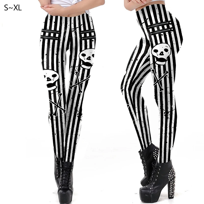 

Next Skin New Halloween Black and White Vertical Stripe Print Slim Leggings Yoga Pants Stacked Pant