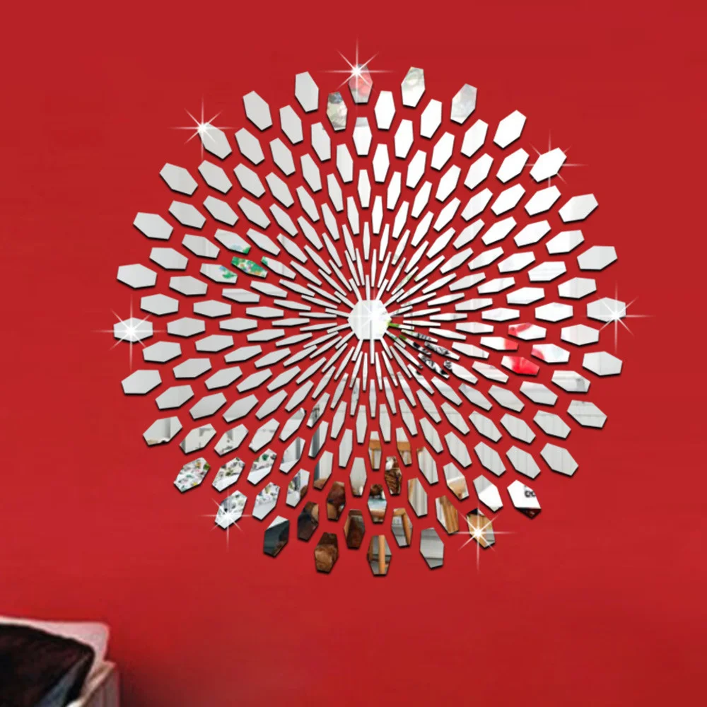 

56X56CM 3D Self-adhesive Acrylic Sunflower Mirror Wall Stickers Geometric Pattern Background Living Room Wall Decoration