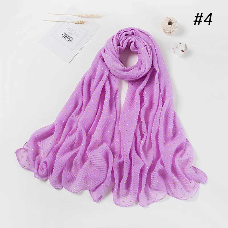 4 light purple Плиссированный Макси Hijabs женский длинный шарф элегантная блестящая шаль золотые бриллианты Декор мусульманский платок плиссированные Шарфы Мягкий шарф - Цвет: 4 light purple