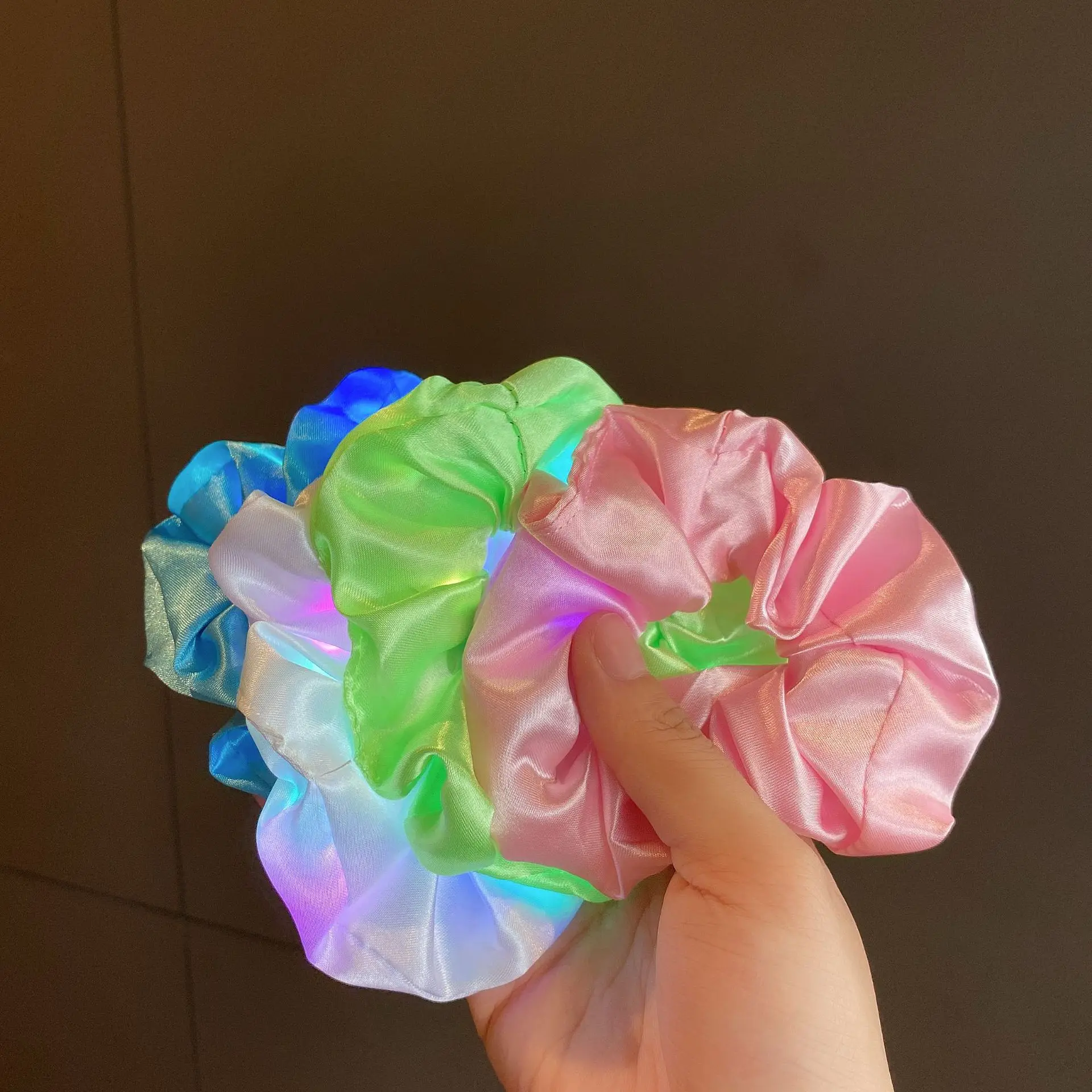 

Kids Baby Girls LED Luminous Scrunchies Hairband Ponytail Holder Glow Headwear Elastic Hair Bands Solid Color Hair Accessories