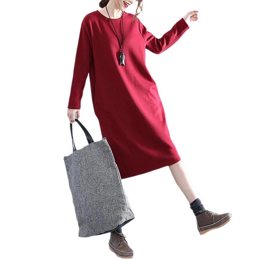 Женское платье из хлопка DIMANAF однотонное теплое оверсайз без отделки