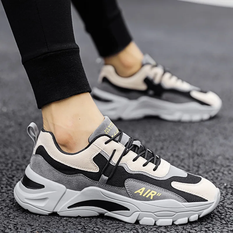 

2021 New Casual Men Clunky Sneakers Mesh Breathable Comfortable Sport Shoes Man Leisure Lace-up Running Shoes
