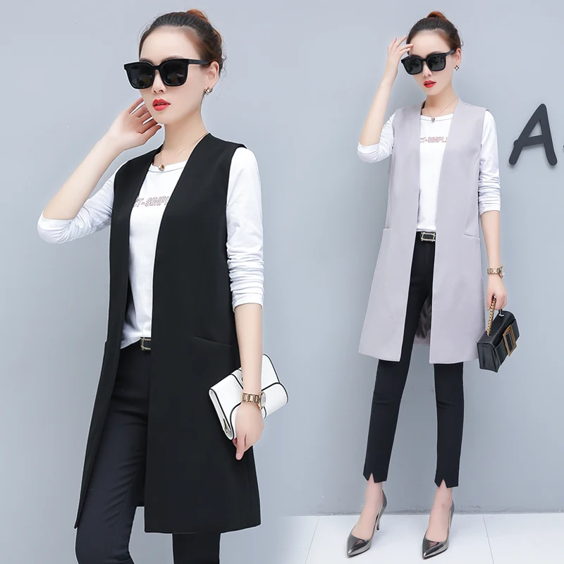 

2019 женские элегантные жилет для женщин Весна Новинка осени тонкий пояс для похудения, без рукавов, длинное платье-майка для девочек пальто ж...