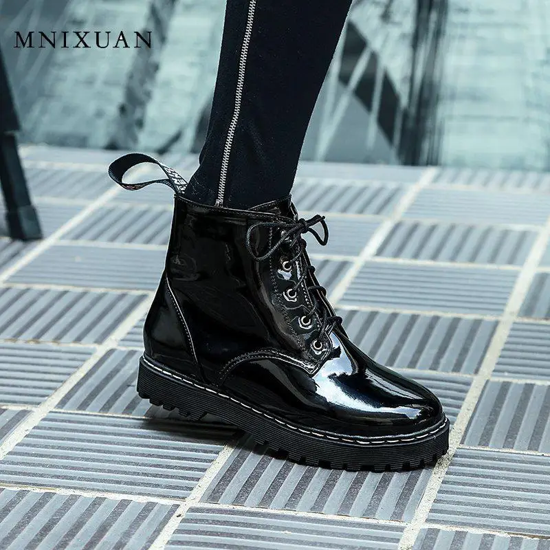 Женские ботильоны на шнуровке MNIXUAN черные ботинки платформе в западном стиле