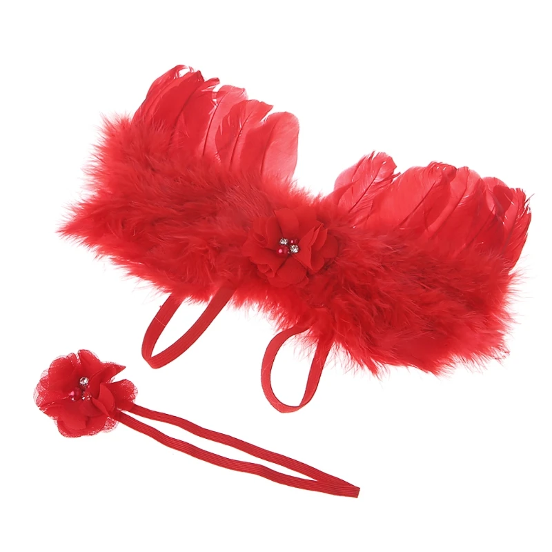 

Girl Newborn Baby Kids Flowers Feather Lace Headband & Angel Wings Photo Prop