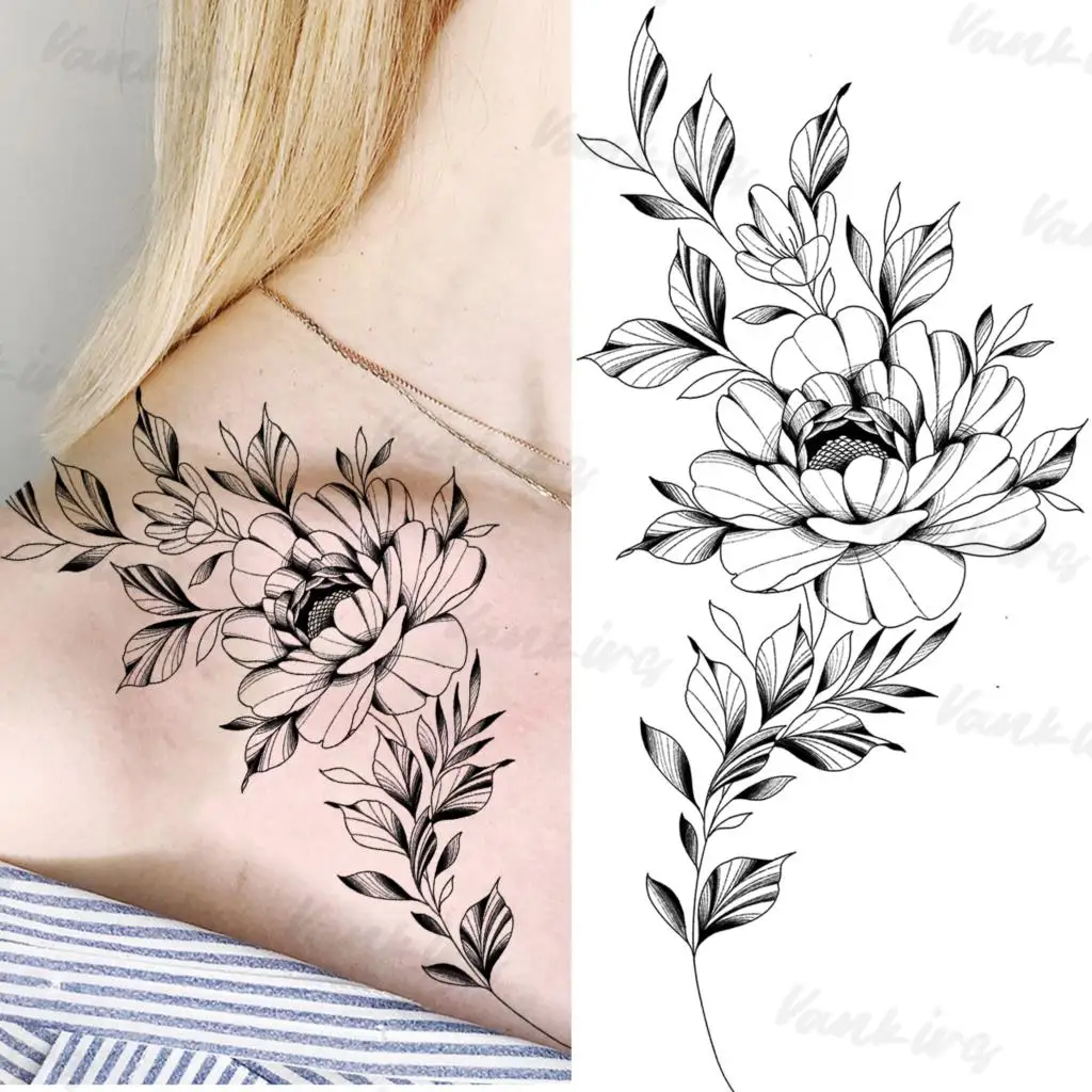 Flower Butterfly Temporary Tattoos For Girls Women Realistic Geometric Rose Flora Fake Tattoo Sticker Arm Body Waterproof Tatoos images - 6