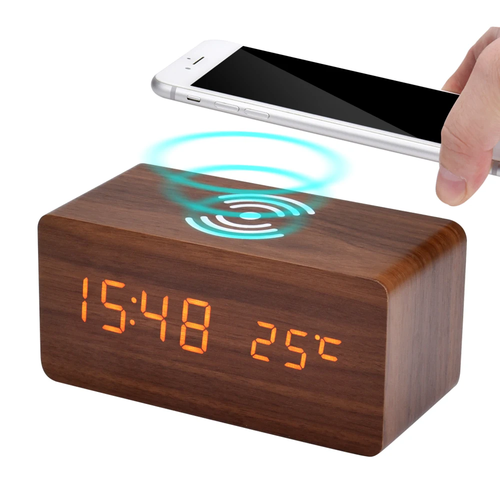 

Modern Wooden Wood Digital LED Desk Alarm Clock Thermometer for Bedroom Digital Home Decoration Supplies