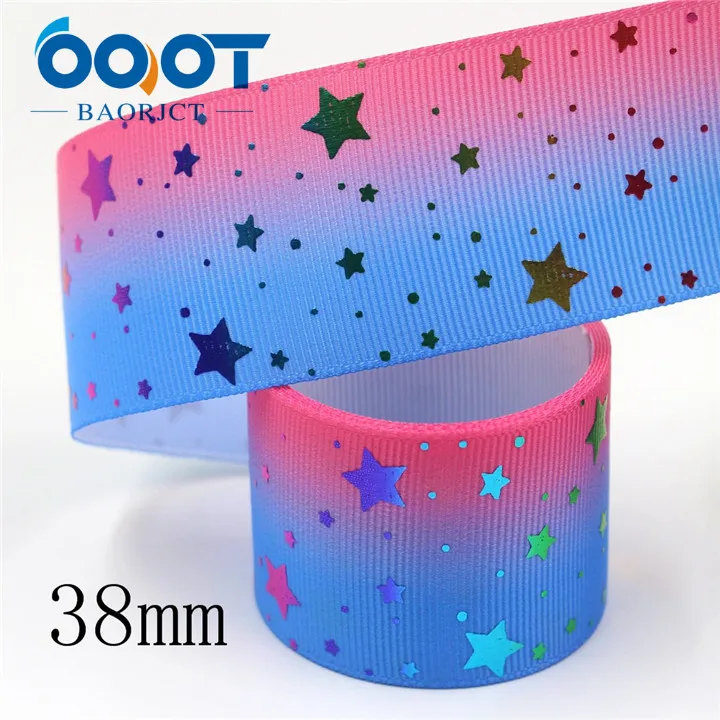 I-19911-2135 OOOT BAORJCT I-19911-2131, 38 мм, 10 ярдов Красочные Звезды горячего тиснения корсажные ленты, лук крышка DIY аксессуары украшения - Цвет: I-19911-2135