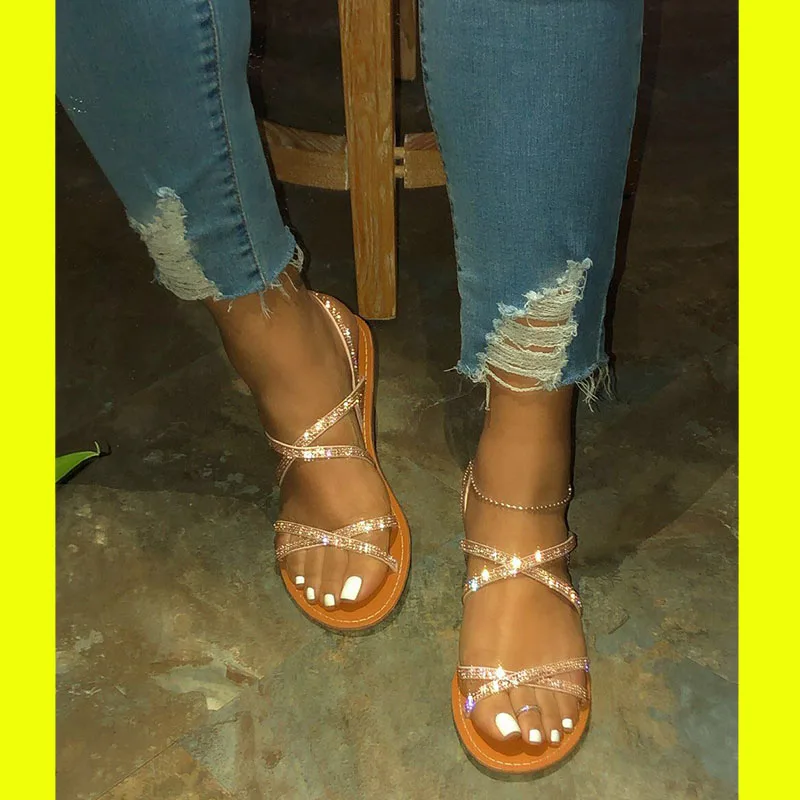 Женские босоножки на плоской подошве повседневные сандалии с открытым носком