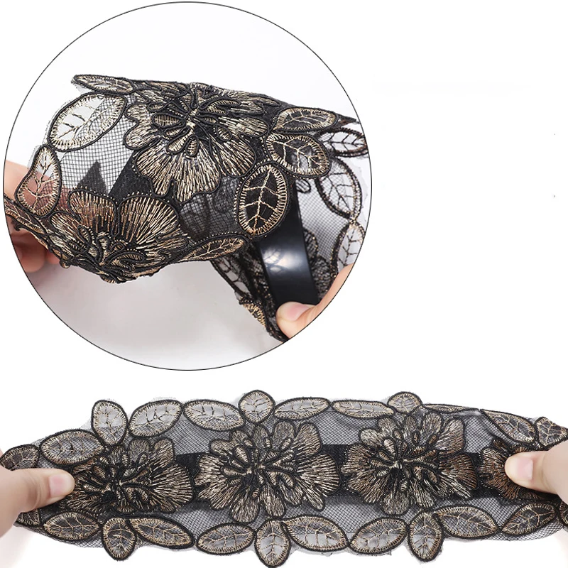 Кружевная повязка на голову с цветами широкая Женская зубчатая Нескользящая