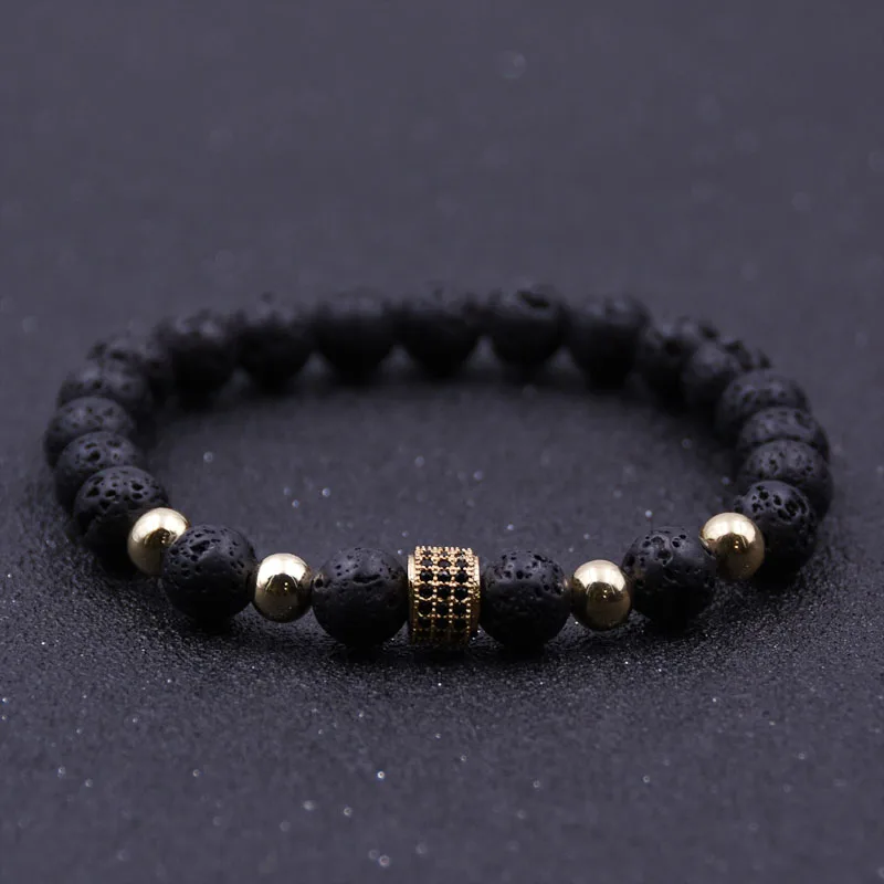 HYHONEY камень из натуральной лавы мужские бусы браслеты микро проложить циркония CZ