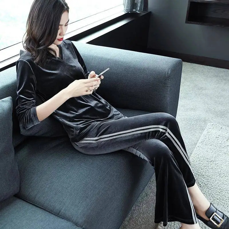 Женский весенний комплект из 2 предметов элегантный бархатный свитшот с