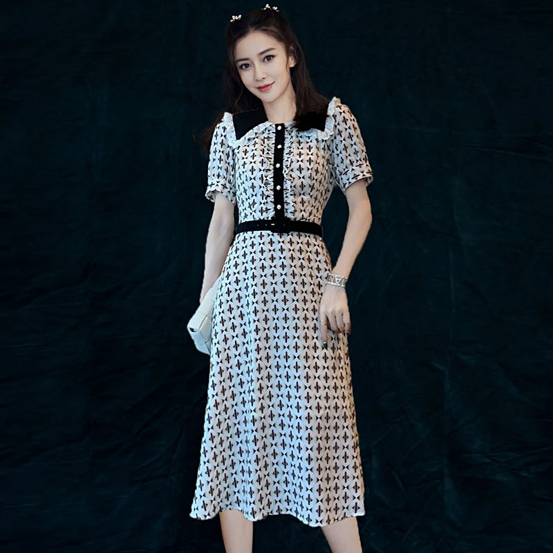 

Женское шифоновое платье-миди с принтом, модельное дизайнерское платье высокого качества в богемном стиле, Элегантное повседневное шифоно...