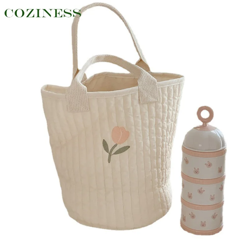 

COZINESS Mommy Bag Stroller Storage Bag Quilted Embroidery Bucket Mommy Out Children's Bento Bottle Bag Washable Wholesale