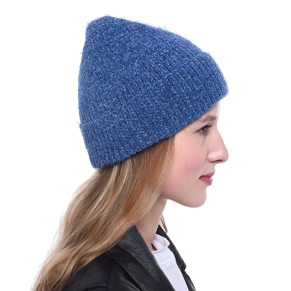 Зимняя вязаная шапка из шерсти норки однотонная теплая спортивная модная