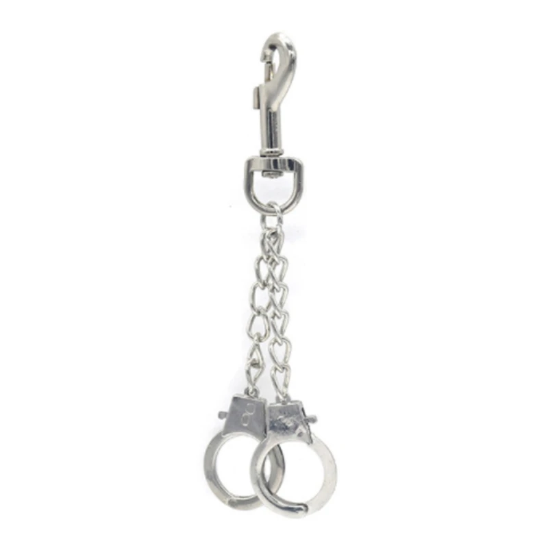

Punk Metal Novelty Silver Double Lock Handcuffs Keychain Handcuffs Wallet Belt Chain Key Rings Fashion Jewelry Unisex