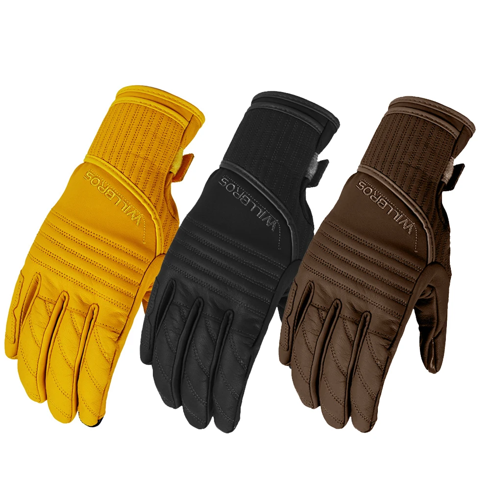 

Motorcycle Retro Classic Leather Gloves Touch Screen Guantes Willbros Motorbike Scooter Street Moto Luvas Unisex Mens